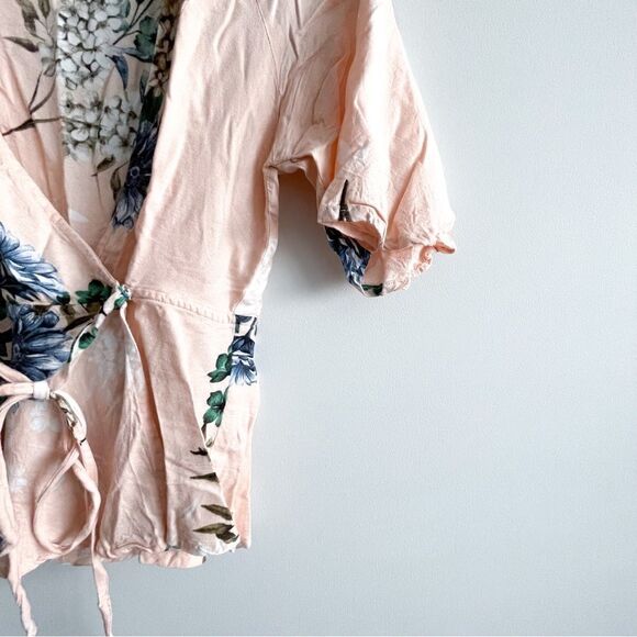 Dex Blouse Peach Floral Top Wrap Front Side Tie Women's M - Picture 4 of 7
